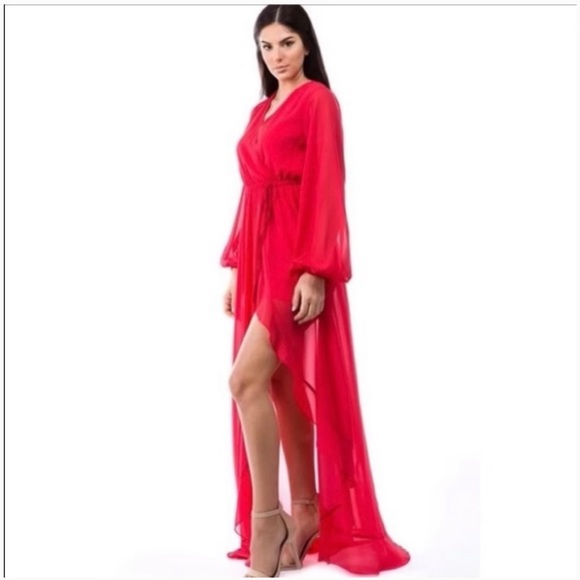 COPY - Royal Blue Chiffon Maxi Wrap Asymmetrical Dress - Picture 10 of 11